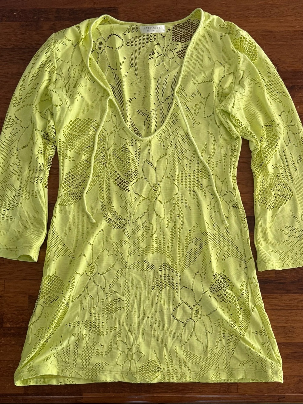 Seafolly Neon Lime Crochet V-Neck Swim Coverup
